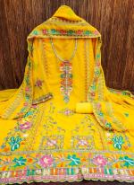Georgette Yellow Casual Wear Embroidery Work Dress Material